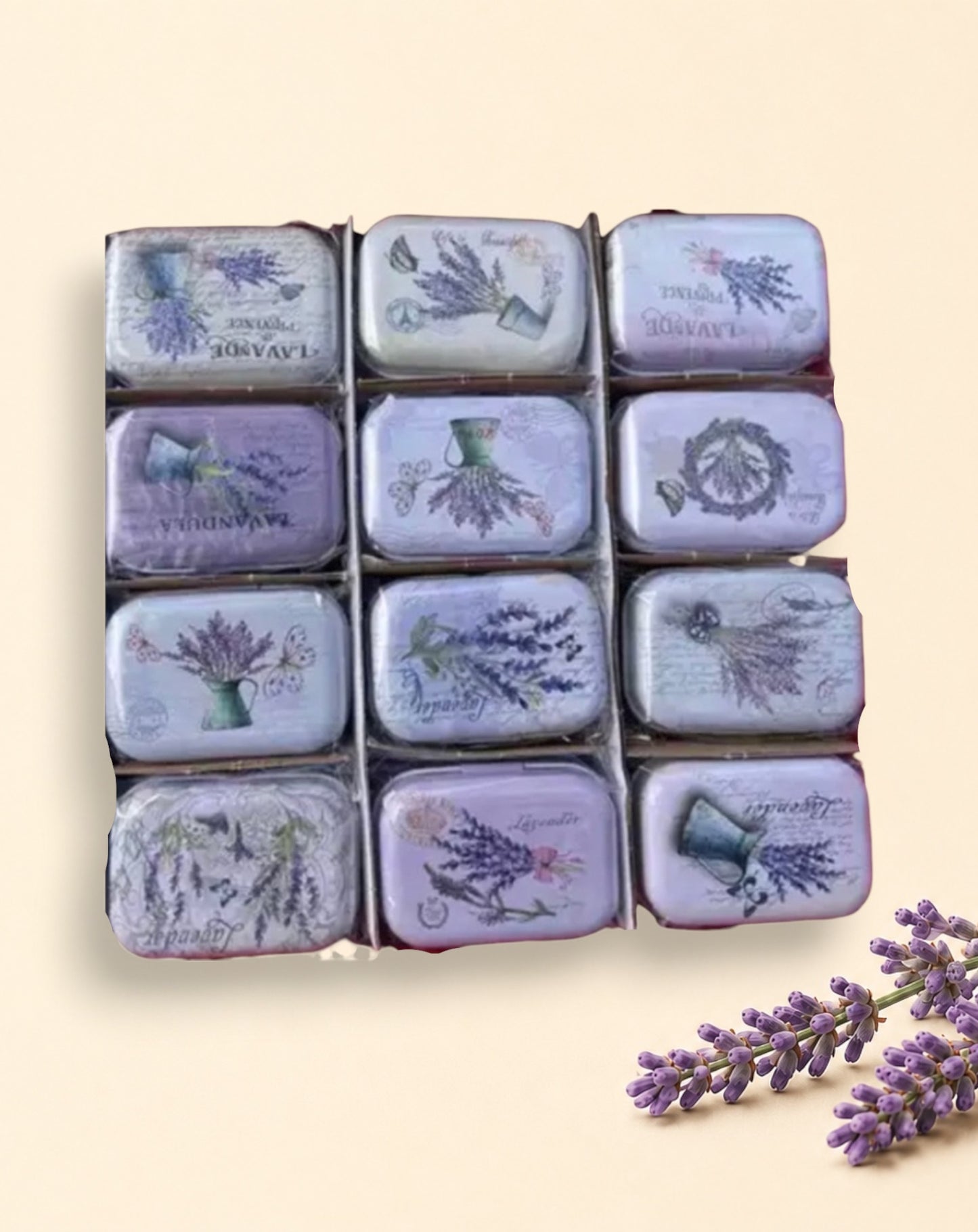 Assorted Lavender themed Tins Empty Set of 3 tins