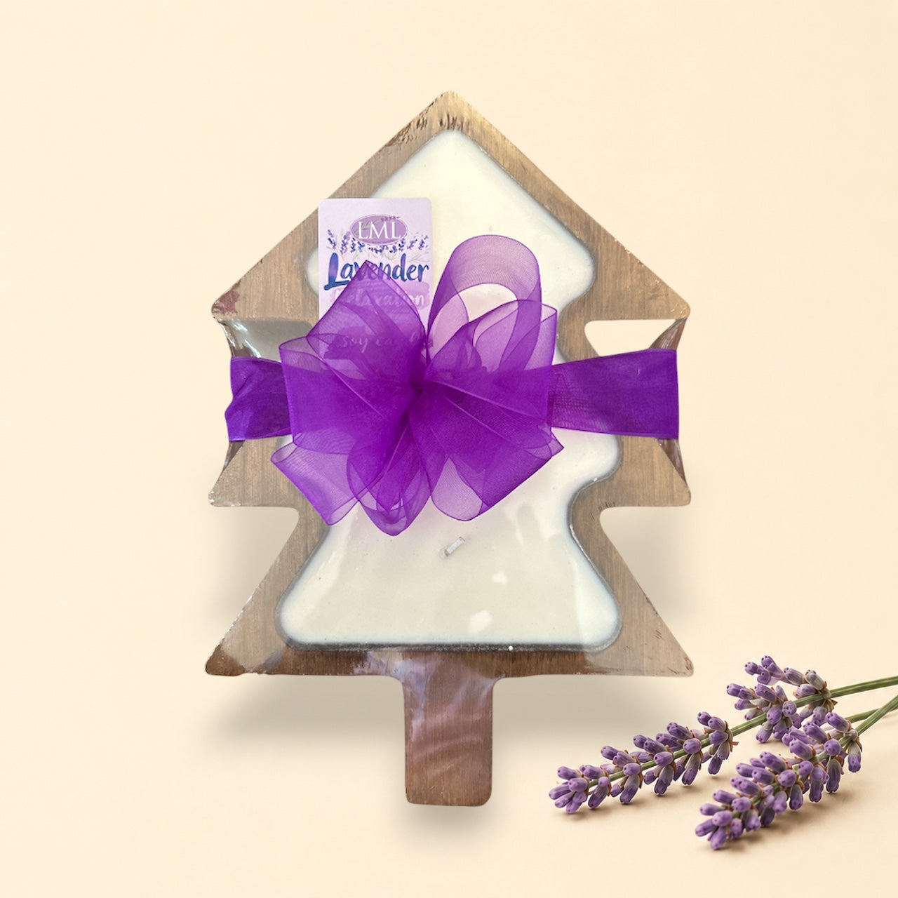 Wood Carved Bowl Candles - Tree Natural