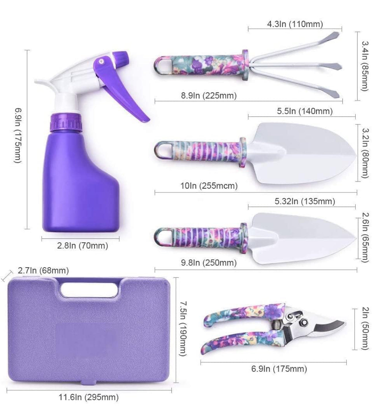 5 piece garden tool set with case