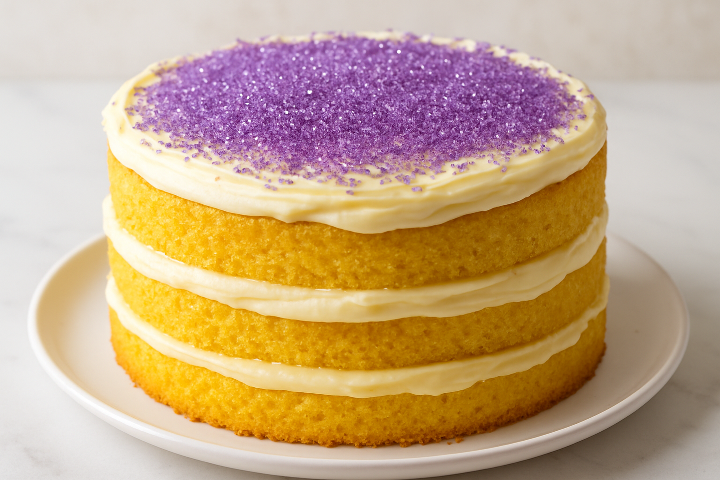 lemon cake with sprinkled purple sugar on top