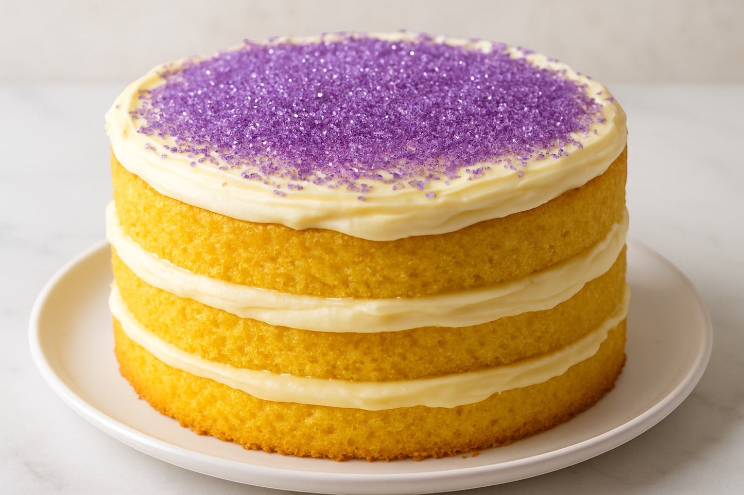 lemon cake with sprinkled purple sugar on top