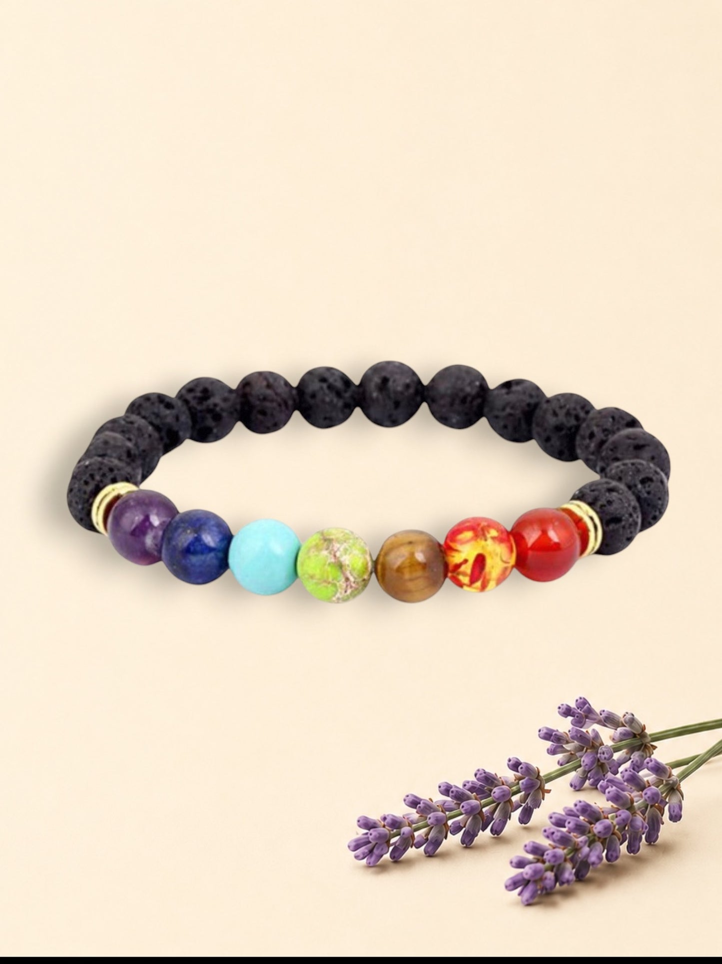 Chakra and Lava Stone Bracelet Single