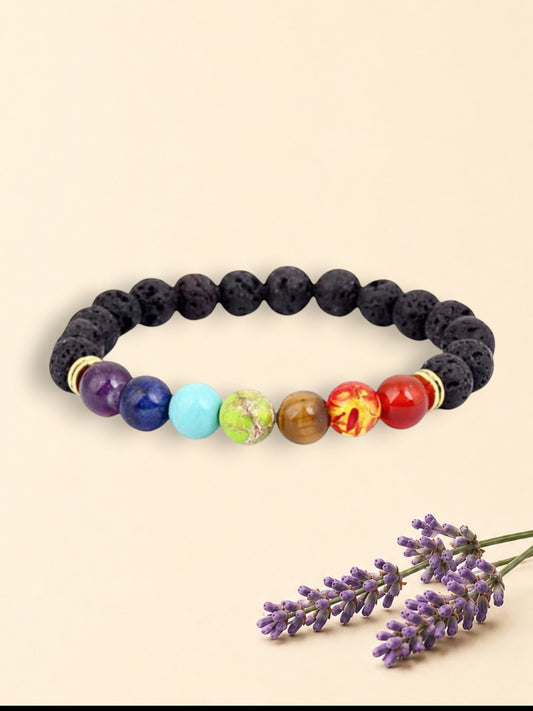 Chakra and Lava Stone Bracelet Single