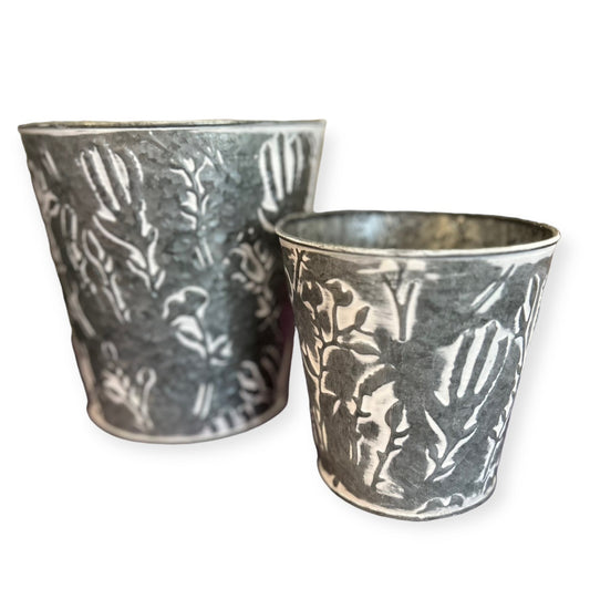 Set of 2 Silver Metal Buckets