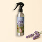 Pet hydrocol spray bottle with leash and tennis ball on a light background, featuring Little Mount Lavender branding.