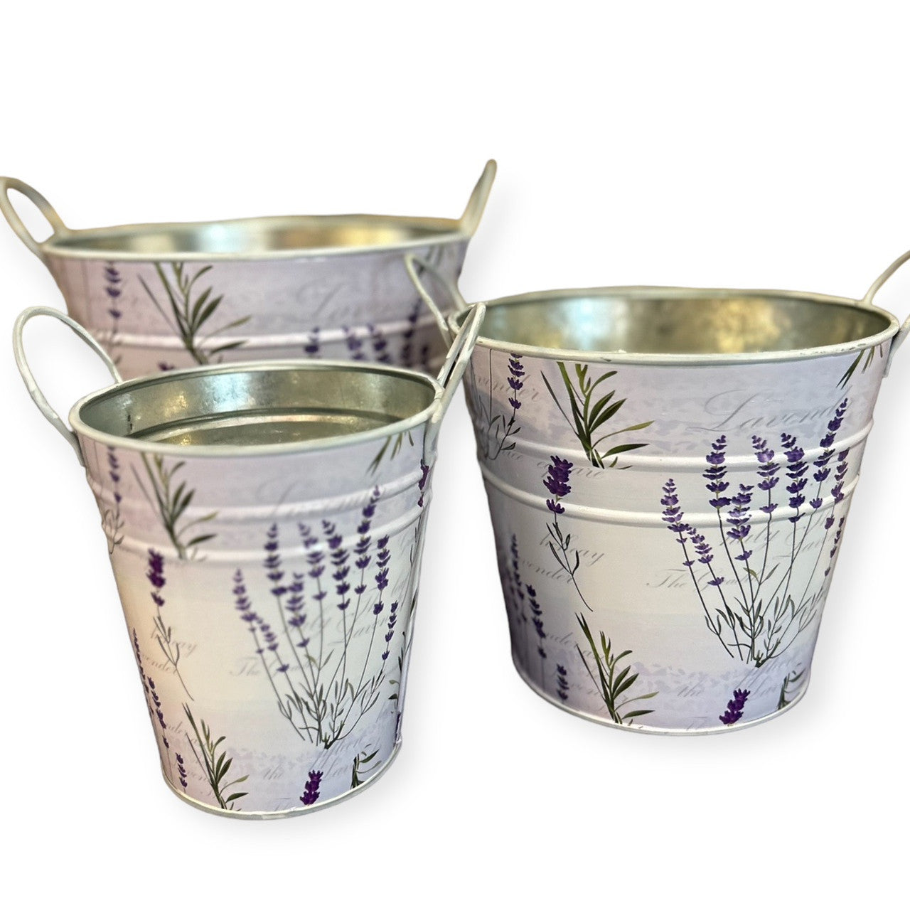 Set of 3 metal Lavender  buckets