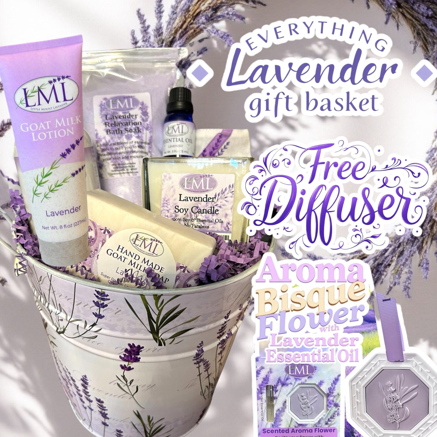 Everything  Lavender Gift Basket "Free Shipping" Free diffuser!