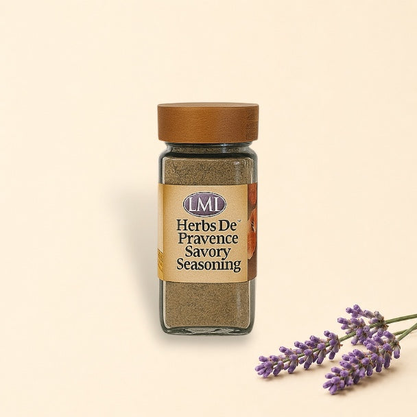 Jar of Herbs De Pravence Savory Seasoning on a kitchen counter