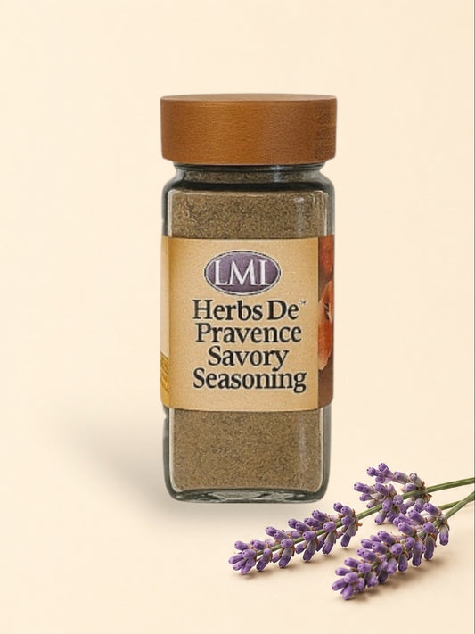 Jar of Herbs De Pravence Savory Seasoning on a kitchen counter