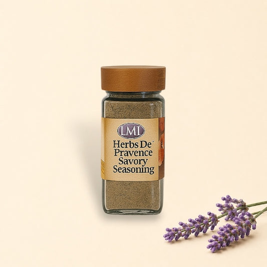Jar of Herbs De Pravence Savory Seasoning on a kitchen counter
