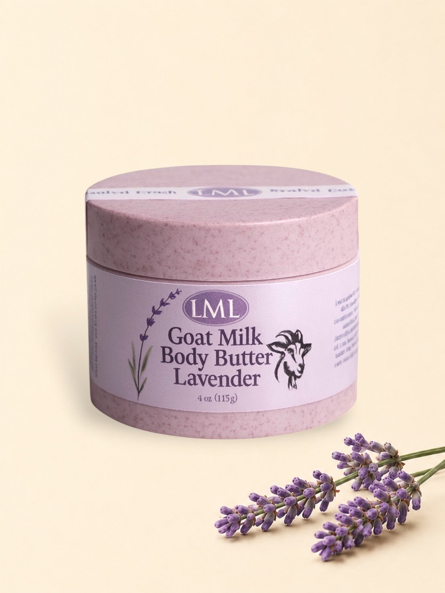 Jar of LML Goat Milk Body Butter Lavender on a light background