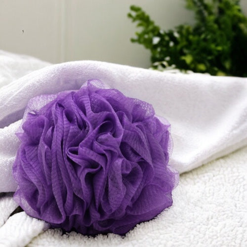 Purple bath pouf