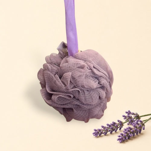 Purple bath pouf