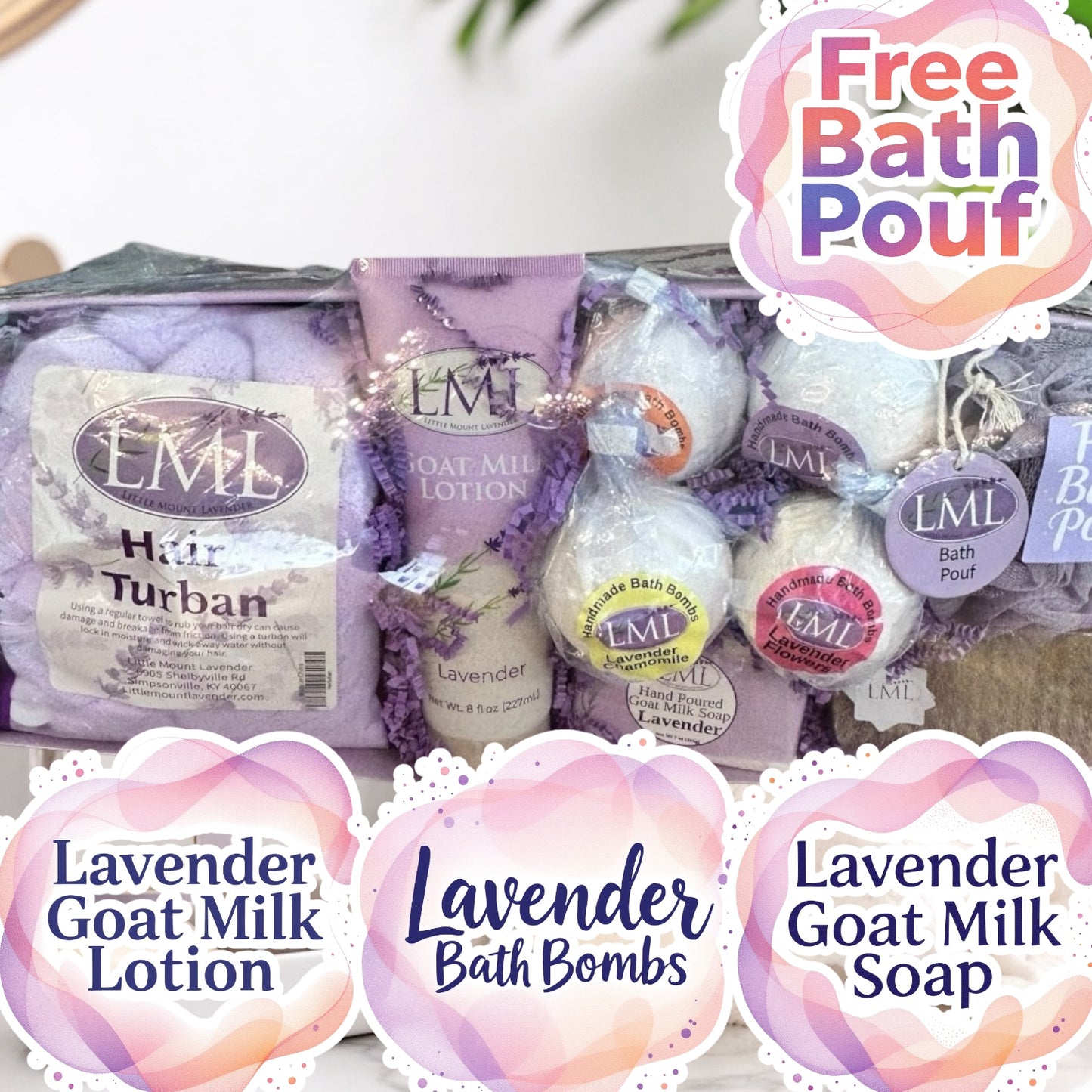 Lavender Soaking Gift Box - Free Bath Pouf.  Free Shipping