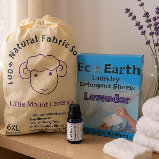 Laundry Set Includes Laundry Strips, Wool Dryer Balls and Lavender Essential oil