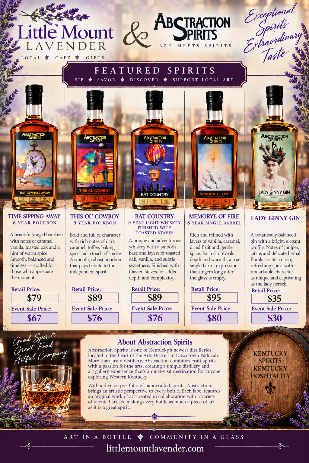 A Night of Spirits and Flavors - Featuring Abstraction Spirits of KY October 24th 6 pm