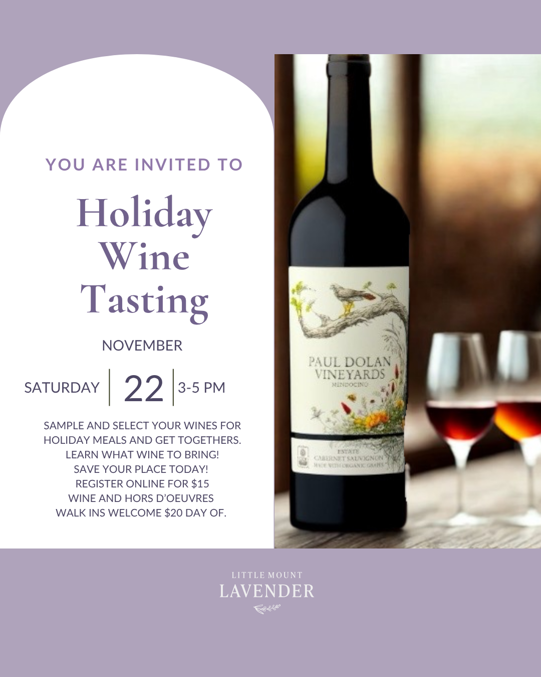 Holiday Wine Tasting Nov 22