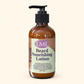 Beard nourishing lotion in an amber pump bottle with a sage green label.