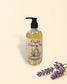 Little Mount Lavender castile hand soap bottles with pump dispensers and fresh lavender sprigs on a neutral background