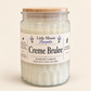 Little Mount Lavender Creme Brulee soy candle in a clear textured glass jar with a wooden lid.