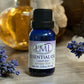 Little Mount Lavender essential oil bottle with lavender and amber noir scent, featuring a blue glass dropper bottle.