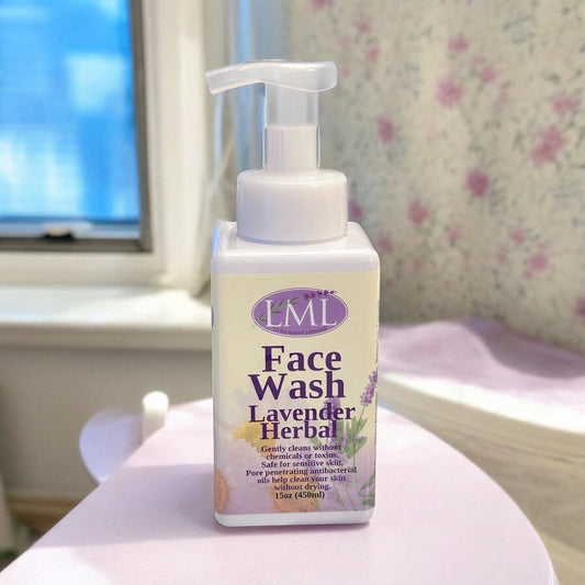 Little Mount Lavender foaming herbal face wash in a pump bottle for sensitive skin with natural oils.