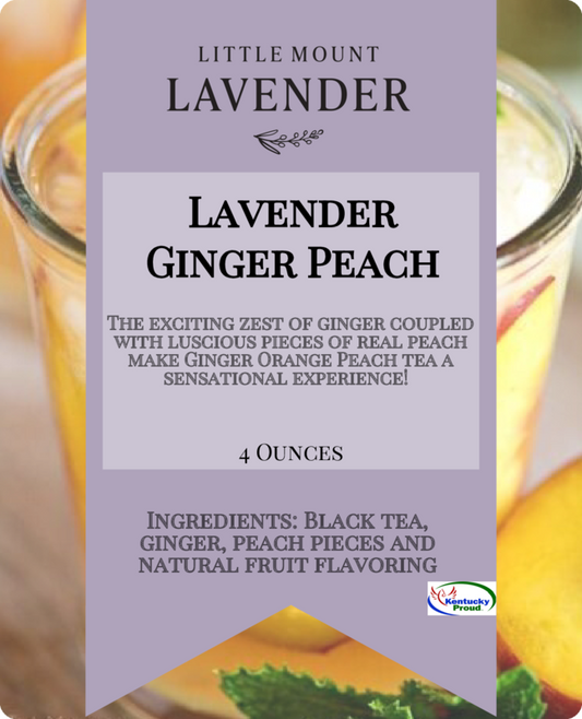 Little Mount Lavender Ginger Peach black tea label, 4 ounces.