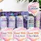 Little Mount Lavender goat milk bath care set including shampoo, conditioner, body wash, face wash, and free lotion.