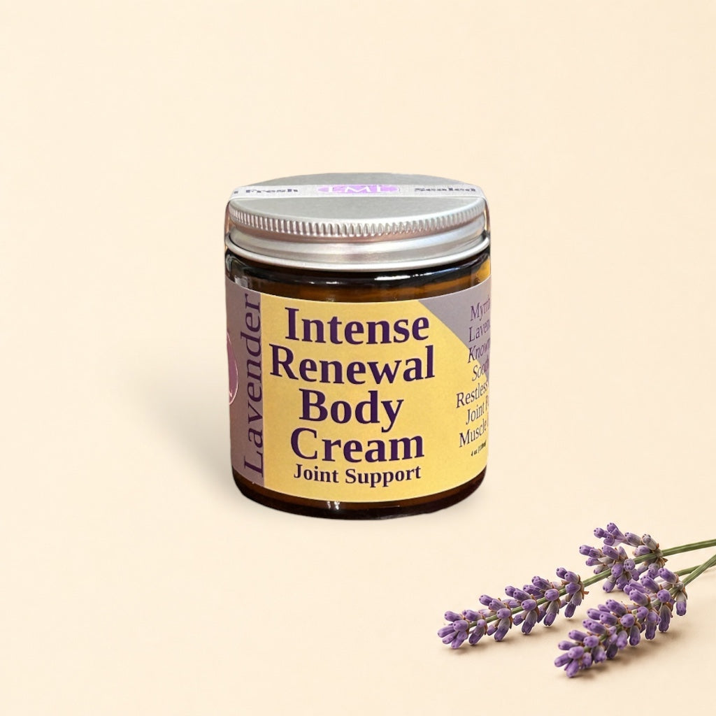 Little Mount Lavender Intense Renewal Body Cream with myrrh and lavender for soothing joint and muscle pain.