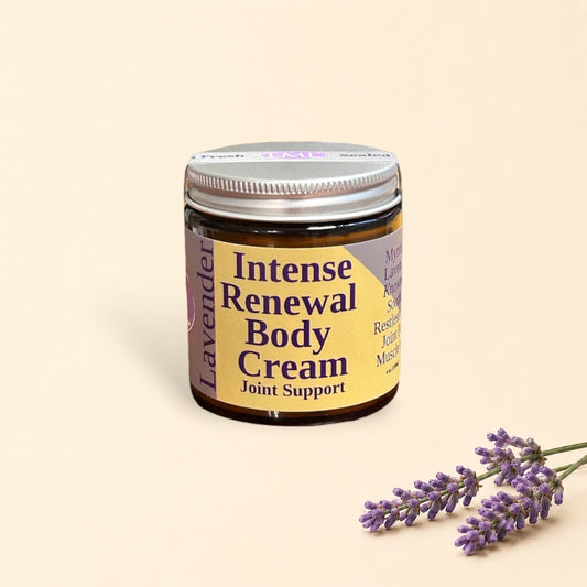 Little Mount Lavender Intense Renewal Body Cream with myrrh and lavender for soothing joint and muscle pain.