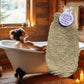 Little Mount Lavender natural jute exfoliating bath glove for smooth skin in a relaxing spa bathroom setting.