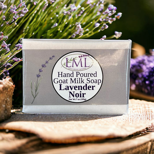 Little Mount Lavender Noir goat milk soap bar with lavender scent, handcrafted for soothing skincare.