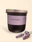 Little Mount Lavender scented candles in matte black and white jars with brushed silver lids and lavender labels