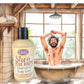 Little Mount Lavender Shea Therapy body wash with shea butter and jojoba in a rustic bathroom with a man showering.