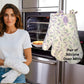 Little Mount Lavender silicone oven mitts pair with lavender floral print, machine washable kitchen heat protection