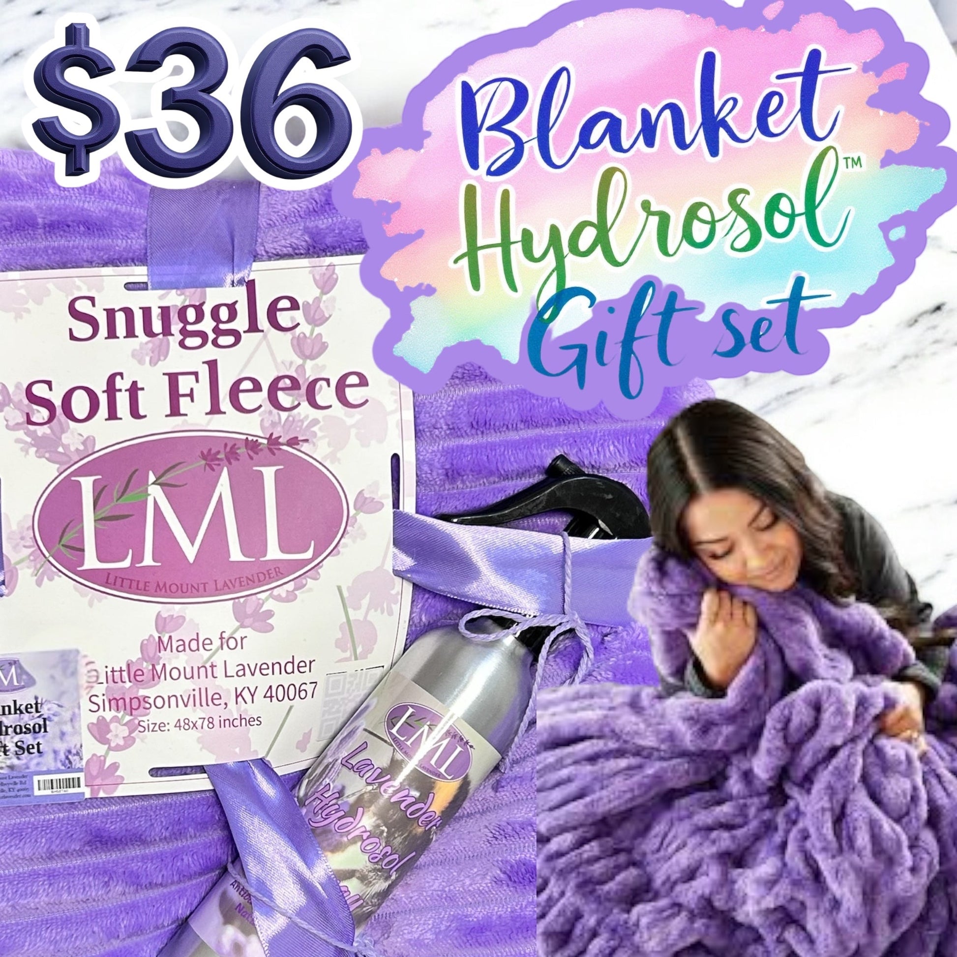 Little Mount Lavender Snuggle Combo gift set with purple fleece blanket and calming lavender hydrosol spray