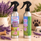 Little Mount Lavender Lavender Pet Hydrosol Spray on warm cream background with lavender accents