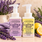Little Mount Lavender Foaming Castile Soap on warm cream background with lavender accents