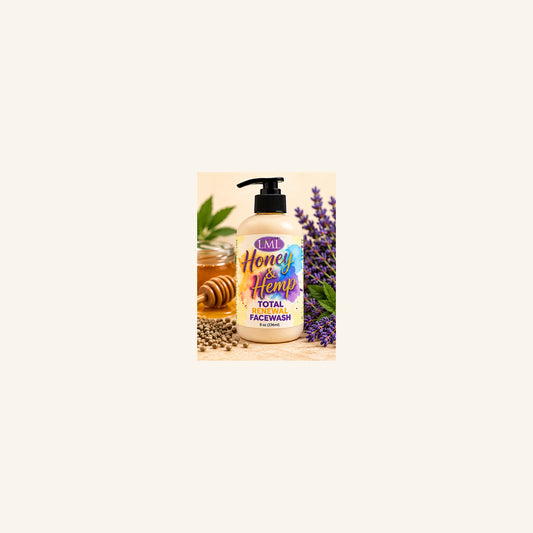 Honey and Hemp Total Renewal Face Wash 8 oz on cream background