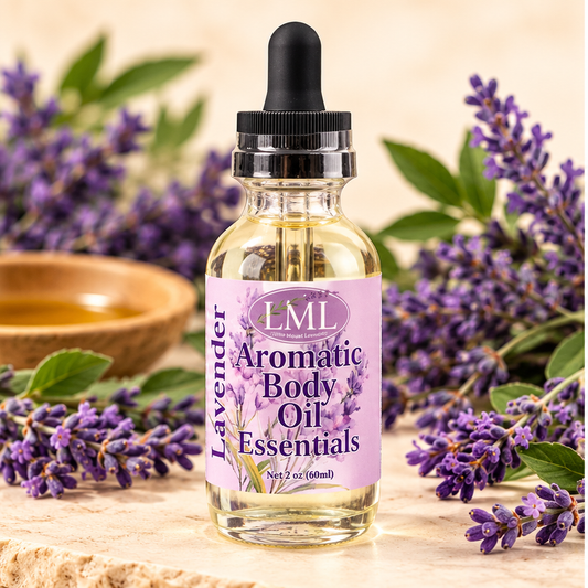 Aromatic Body Oil Lavender Essentials 2 oz dropper bottle