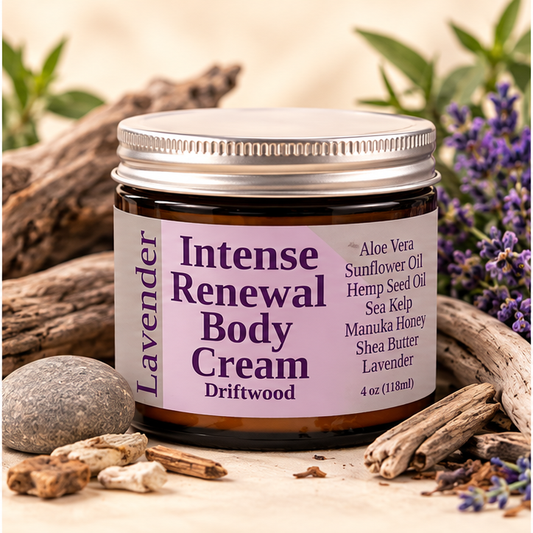 Intense Renewal Body Cream Driftwood jar on cream background