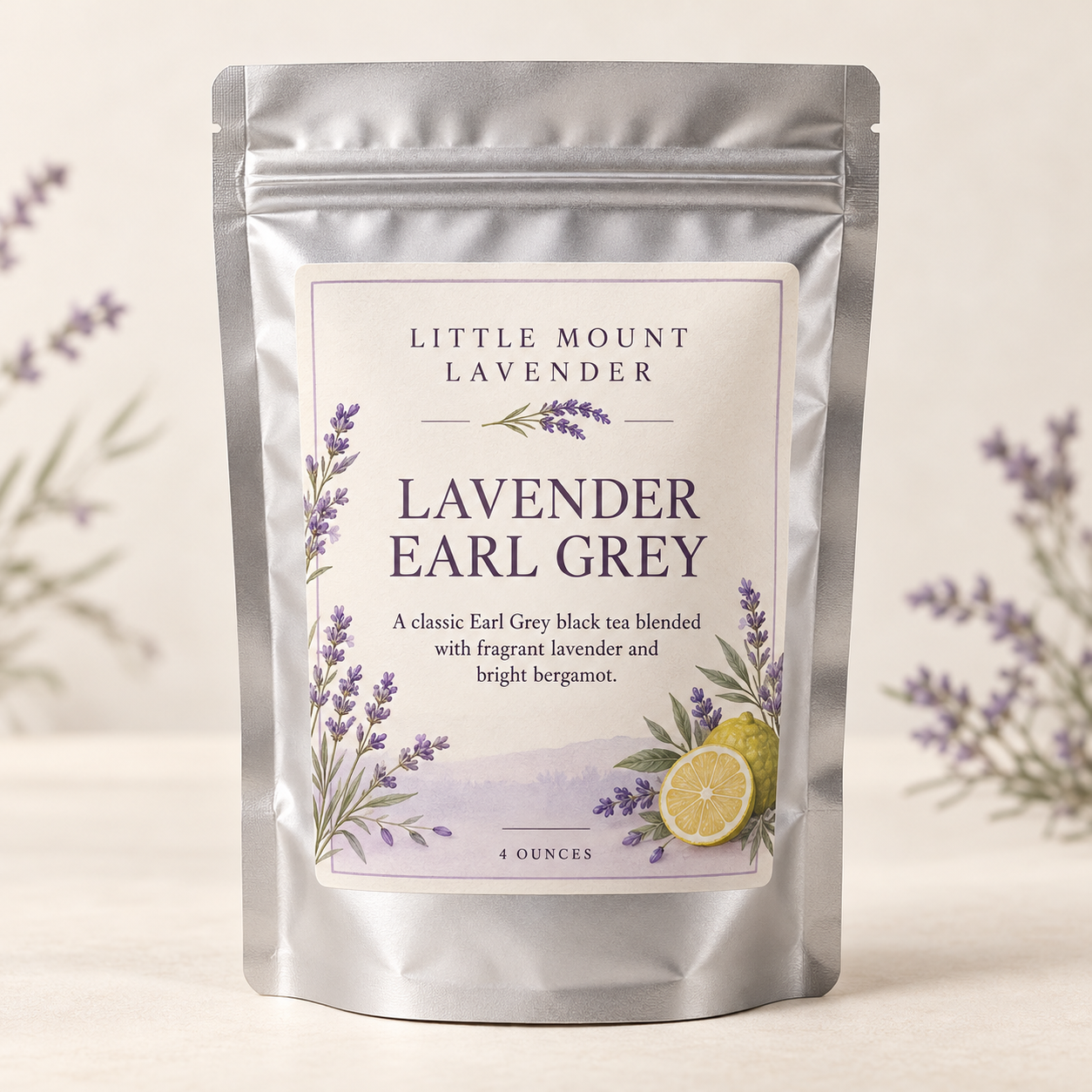 Little Mount Lavender Lavender Earl Grey tea on cream background