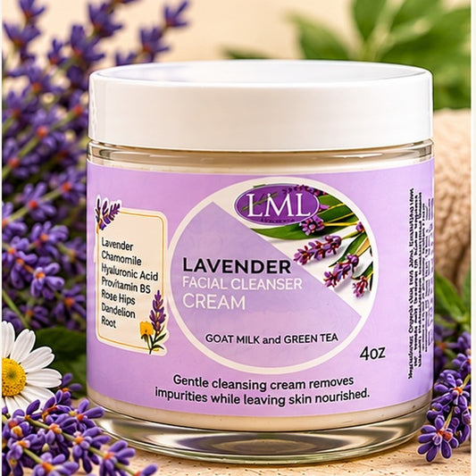 Lavender Facial Cleanser Cream jar fully framed, legible label, no oversized beige margin