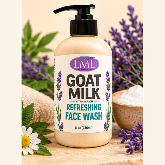 Full Goat Milk Refreshing Face Wash 8 oz bottle and pump, cream background